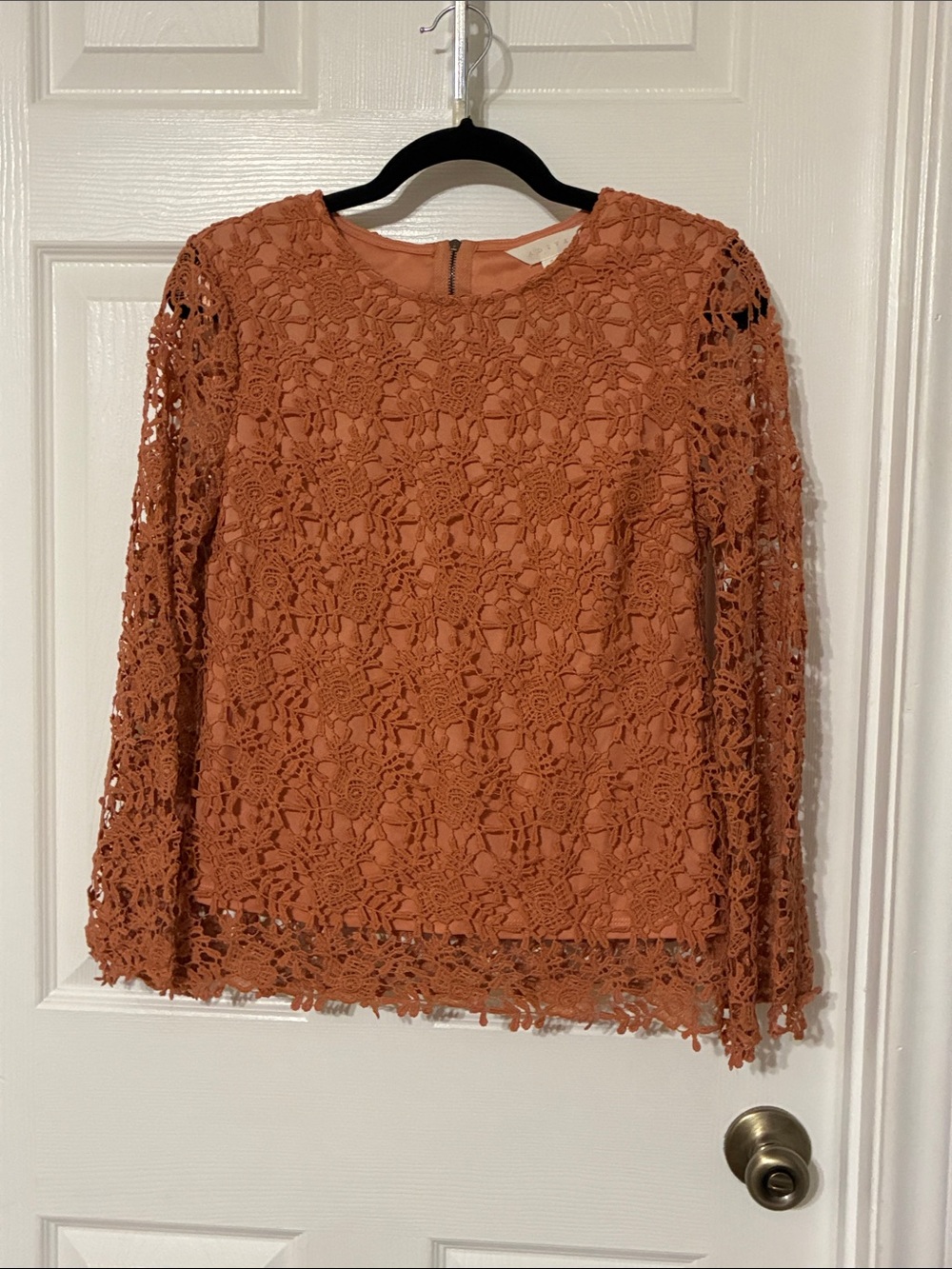 Adiva Crochet Lace Blouse in Rust Orange